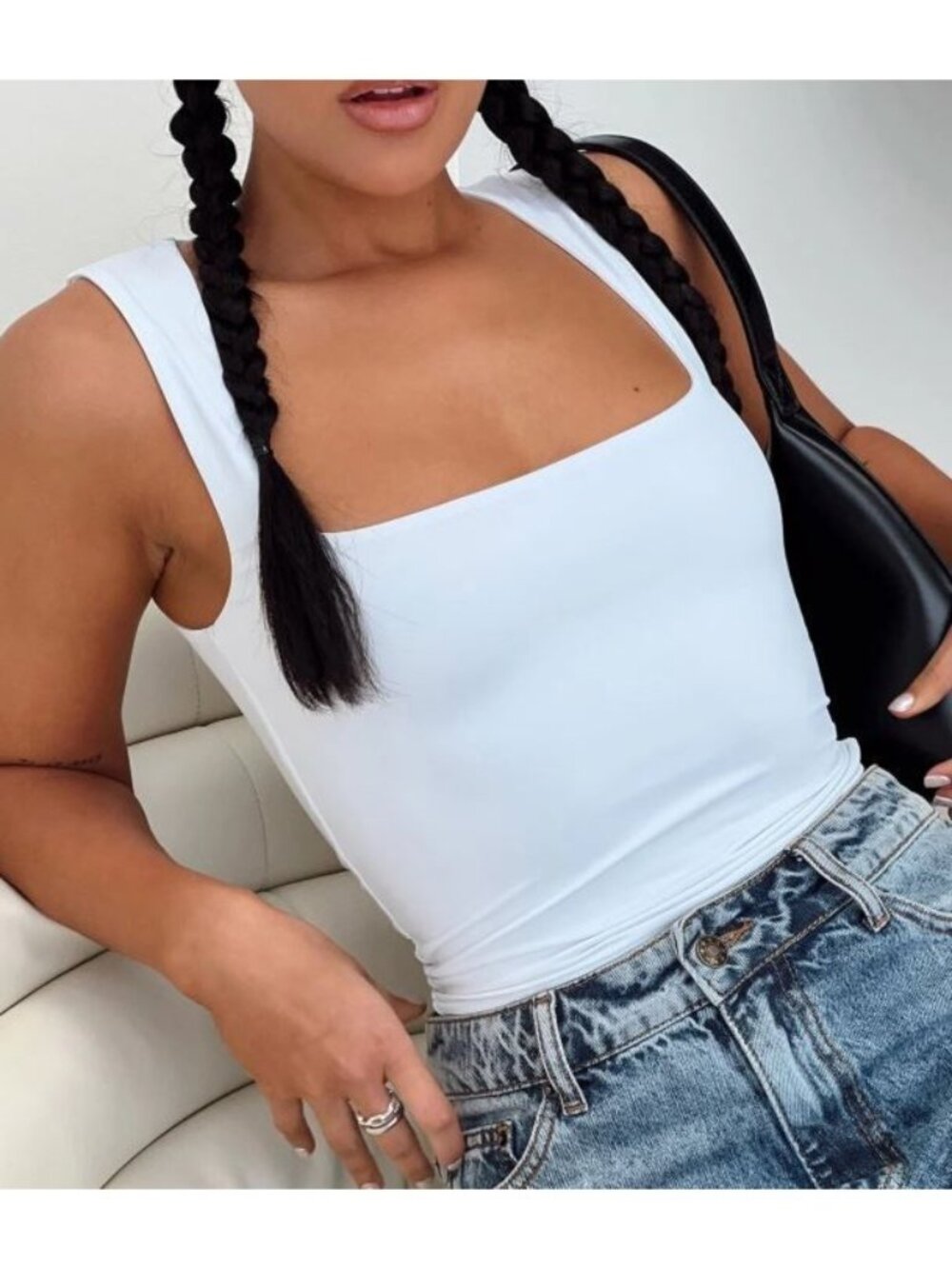 Princess Polly Back In Time Top Women Size 8 NWT Scoop Neck Stretchy White